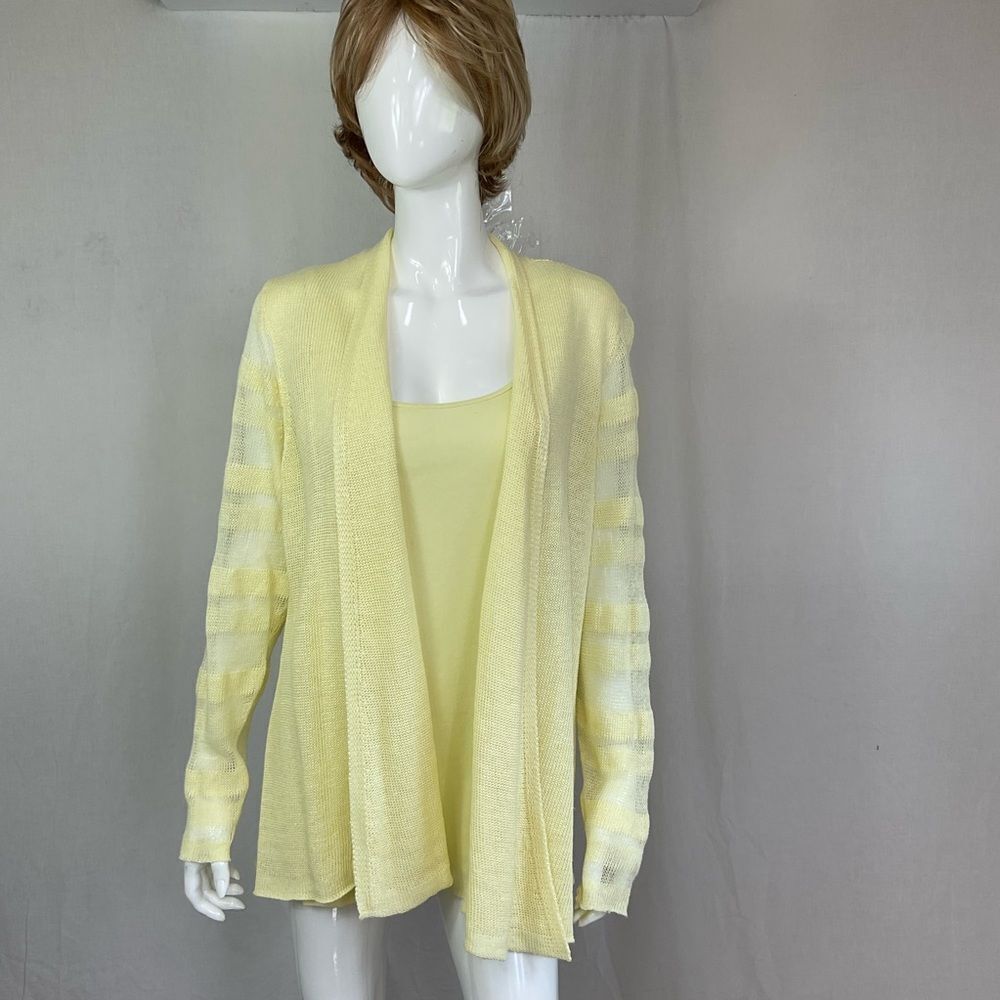 NEW Eileen Fisher Yellow Linen Shadow Stripe Knit Open Front Cardigan Top Set XL - Picture 7 of 15